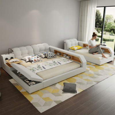 Design Leder Betten Hotel Doppel Ablage Regal 180x200 Multifunktions