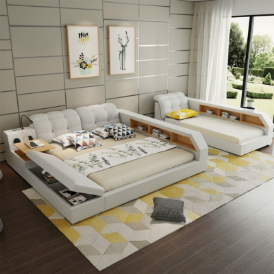 Design Leder Betten Hotel Doppel Ablage Regal 180x200 Multifunktions