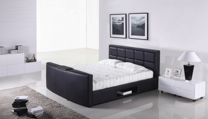 Bett mit Lift Fernseh Halterung Schlafzimmer Betten Polster Doppel