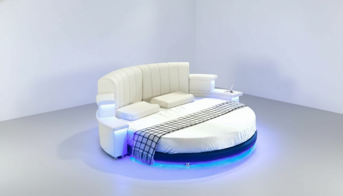 Rund Bett Möbel Polster Betten Schlafzimmer Möbel Lederbett LED