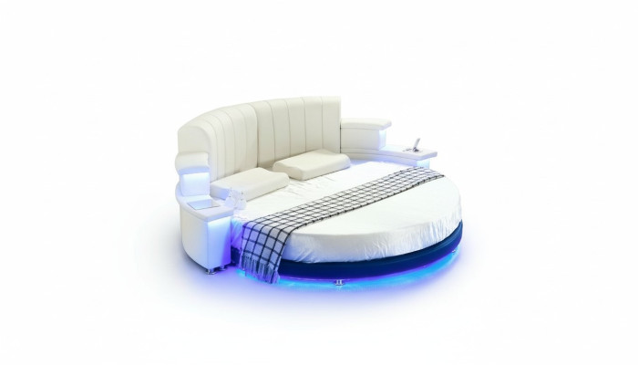 Rund Bett Möbel Polster Betten Schlafzimmer Möbel Lederbett LED