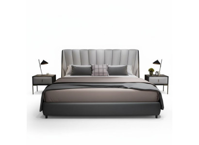 Luxus Doppel Hotel Betten 180x200cm Schlaf Zimmer Grau Leder Bett
