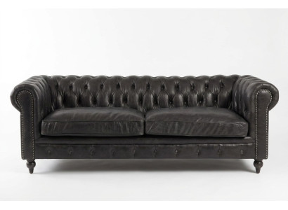 Cheterfield Sofa 3 Sitzer Modern Leder-Fibre Echtholz Luxus Klassisch Stil Möbel