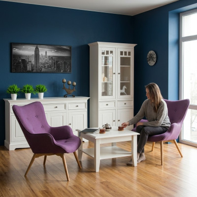 Klassische Design Möbel Gruppe 2tlg Set Stil Landhaus Vitrine Kommode Möbel Holz