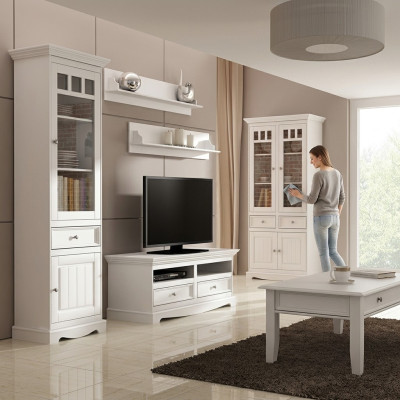 Wohnzimmer Set Wandregal Kommode Sideboard Wohnwände Vitrine Landhaus 4tlg. Neu