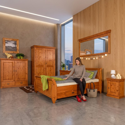 Bauern Schlafzimmer Bett Holz 180x200 Betten Braun Doppelbett Möbel Polster Neu