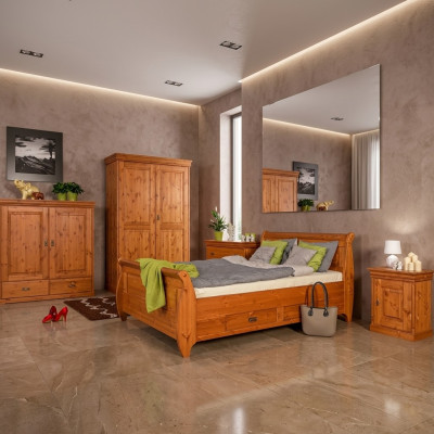 Bauern Schlafzimmer Bett Holz 180x200 Betten Braun Doppelbett Möbel Polster Neu