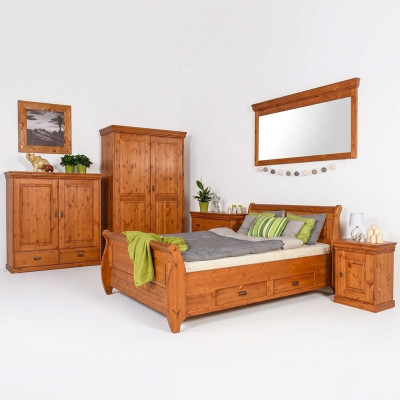 Bauern Schlafzimmer Bett Holz 180x200 Betten Braun Doppelbett Möbel Polster Neu