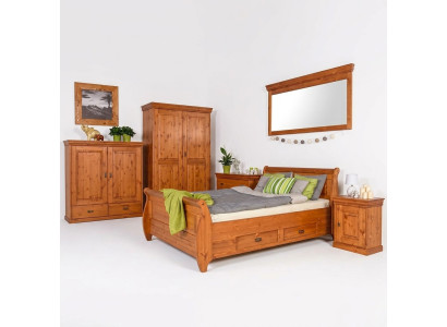 Bauern Schlafzimmer Bett Holz 180x200 Betten Braun Doppelbett Möbel Polster Neu