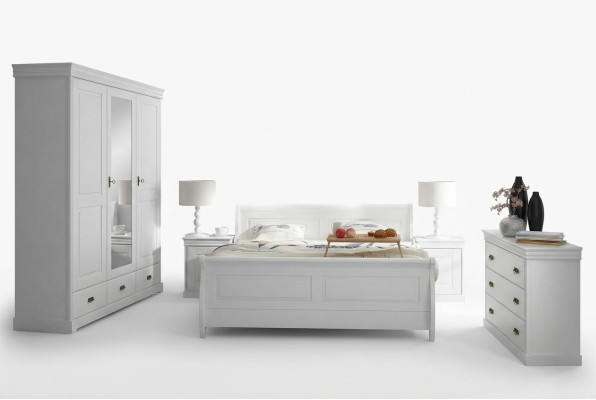 Möbel Schlafzimmer Set Design Bett 2x Nachttisch Kommode Kleiderschrank Neu 5tlg