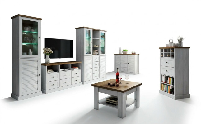 Wohnwand Wohnzimmer Set Vitrine Lowboard Wandregal 3tlg Set Wohnwände Holz Neu