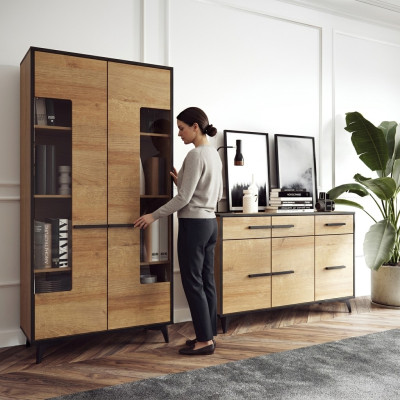 Design Kommoden Schrank Möbel Holz Luxus Wohnwand Sideboard Vitrine 2tlg. Set