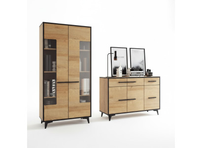 Design Kommoden Schrank Möbel Holz Luxus Wohnwand Sideboard Vitrine 2tlg. Set