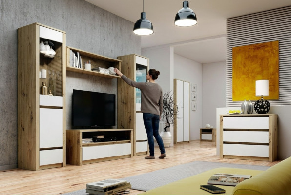 Design Wohnzimmer Set Vitrine 2x Kommode Wohnwand Wandregal Regal Schränke 4tlg.