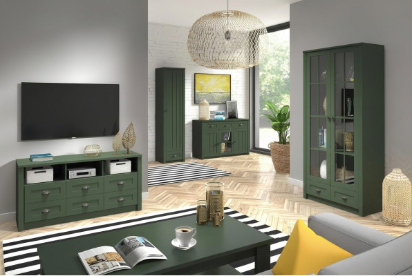 Wohnzimmer Komplettset Landhaus Möbel Set 5 tlg. Wohnwand Holz Kommode Tisch