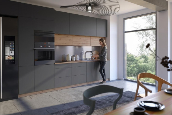 Moderne Küche Zeile Küchen Schrank Design Möbel Maßfertigung Küchenzeile Grau