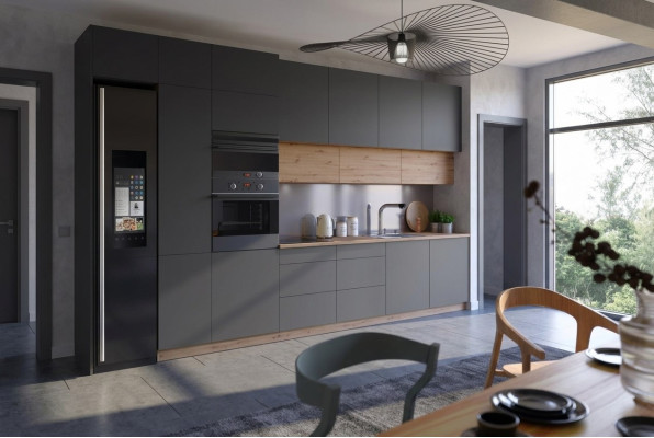 Moderne Küche Zeile Küchen Schrank Design Möbel Maßfertigung Küchenzeile Grau