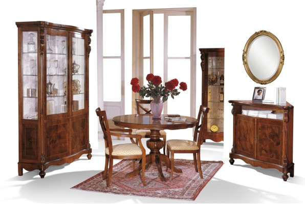 Luxus Esszimmer Set Garnitur 6tlg Holz Möbel Kommode 3x Stuhl Tisch Vitrine Neu