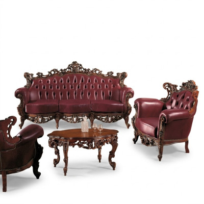 Luxus Möbel Sofagarnitur Couch Sofa Polster 3 + 1 Sitzer Couchtisch Holz 3tlg.