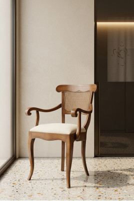 Designer Stuhl Armlehnen Landhaus Esszimmer Küchen Stühle Stoff Neu Lehnstuhl