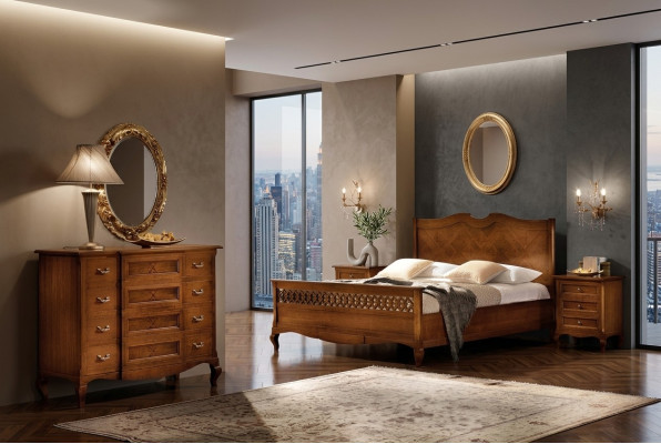 Bett Nachttisch Kommode 4tlg. Schlafzimmer Set Design Klassisch Luxus Betten Neu