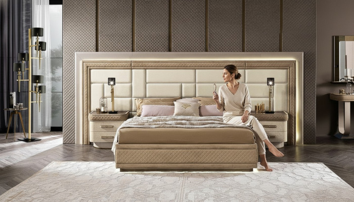 Schlafzimmermöbel Bett Massiv Beige Italienische Möbel Holz Doppelbett
