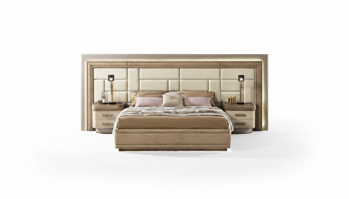 Schlafzimmermöbel Bett Massiv Beige Italienische Möbel Holz Doppelbett