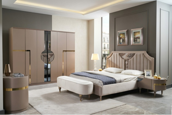 Schlafzimmer Bett Nachttisch Kleiderschrank Kommode Hocker Garnitur Set 6tlg Neu