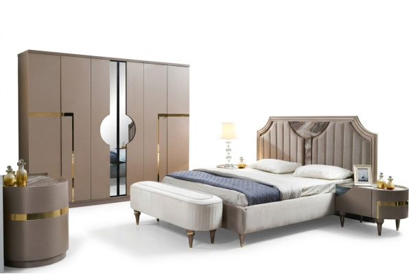 Schlafzimmer Bett Nachttisch Kleiderschrank Kommode Hocker Garnitur Set 6tlg Neu