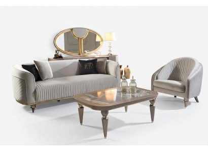 Sofagarnitur Couch Sofa Polster 3 + 1 Sitzer Couchtisch Holz 3tlg. Luxus Möbel