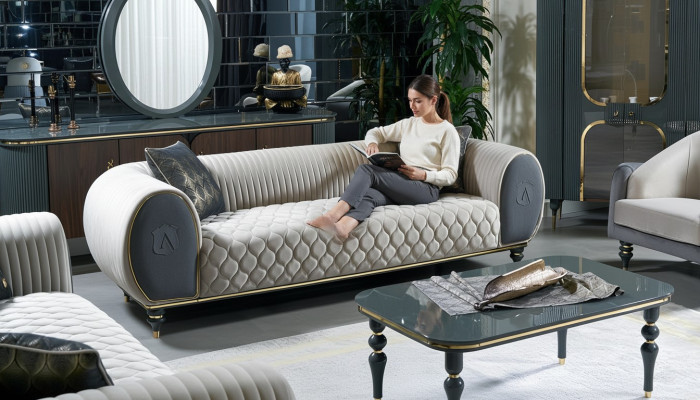 Dreisitzer Sofa 3 Sitzer Stoff Luxus Couch Sofa big Polster 230 cm Designer
