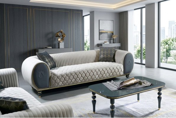 Dreisitzer Sofa 3 Sitzer Stoff Luxus Couch Sofa big Polster 230 cm Designer