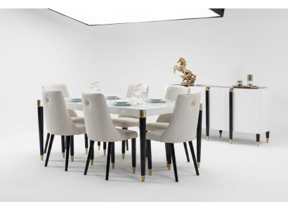 Essgruppe Garnitur Set Komplett Design Lehnstuhl 6x Stühle Polster Textil Stoff