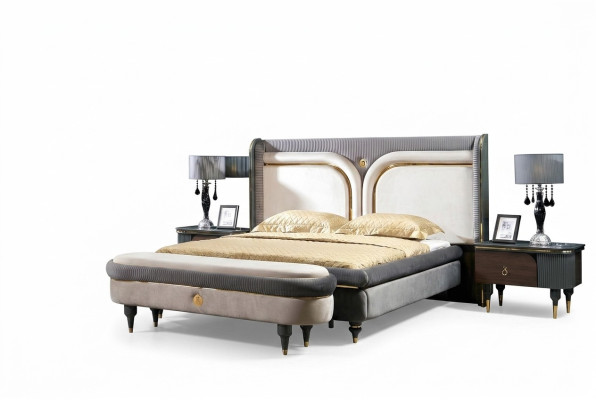 Bett 2x Nachttisch 3tlg. Set Betten Doppelbett Schlafzimmer Hotel Ehe Luxus Neu