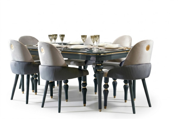 Esszimmer Garnitur Lehn Samt Textil Stuhl 6x Stühle Gruppe Set Wohn Holz Echtes