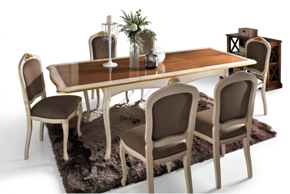 Set Tisch + 6 Stühle Komplette Klassisches Esszimmer Essgarnitur Möbel Barock