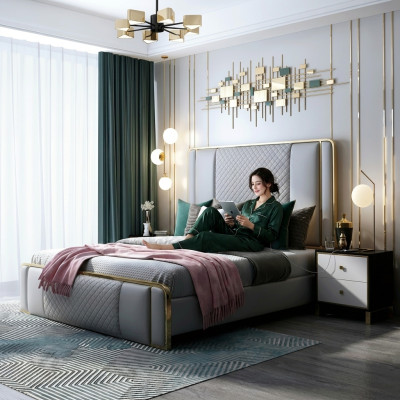 Designer Doppelbett Bett Hotel Luxus Schlafzimmer 140/160x200cm Leder