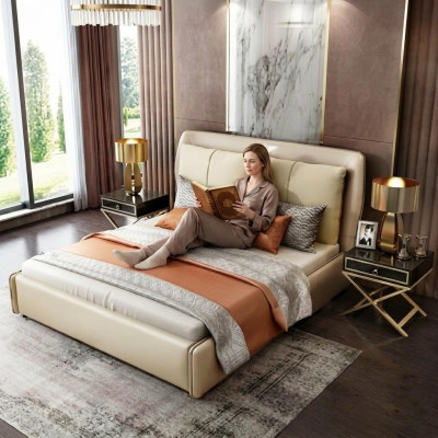 Luxus Schlafzimmer Designer Doppelbett Bett 180/200x200cm Leder Metall
