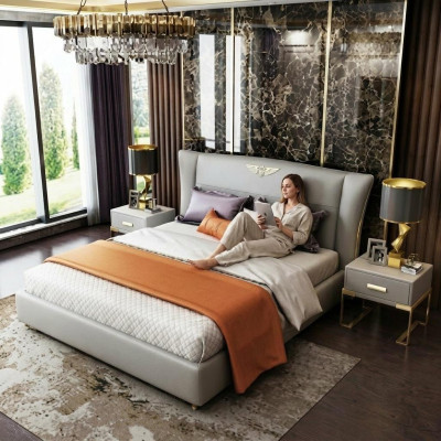 Luxus Schlafzimmer Designer Doppelbett Bett Hotel 180/200x200cm Leder
