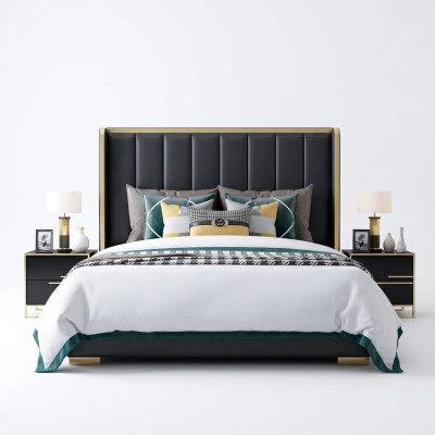 Luxus Bett Schlafzimmer Italienisches Leder Polster Doppel Betten Metall