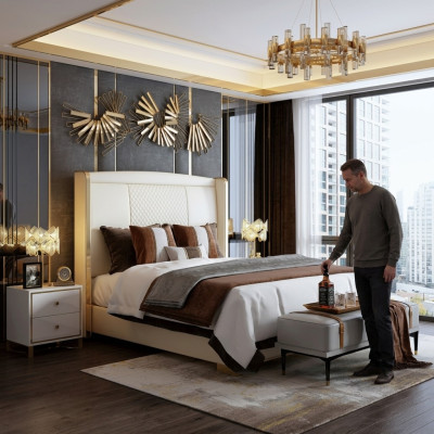 Luxus Schlafzimmer Bett Polster Design Deko Luxus Doppel Hotel Ehe Betten