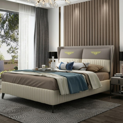 Designer Doppelbett Bett Hotel Luxus Schlafzimmer 150/180x200cm Leder Neu