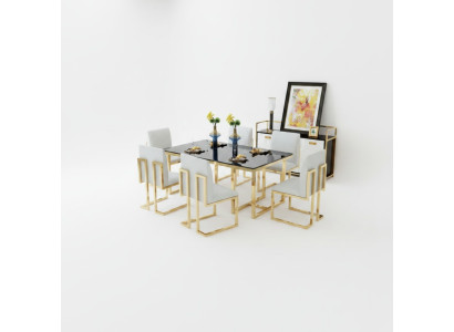 Design Esstisch Holz mit Edelstahl Elementen Tische Deko Esszimmer Möbel