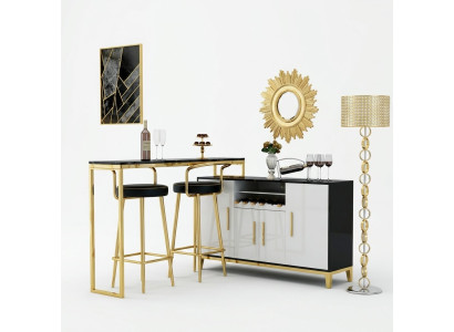 Luxus Edelstahl Glas Haus Bar 4 tlg. Garnitur Bartisch 2x Barhocker Schrank