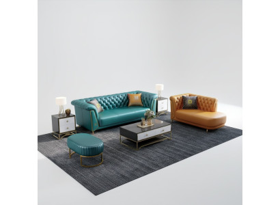 Moderne Bunte Garnitur Sofa Leder Couch 4 Sitzer Chaiselounge Liege