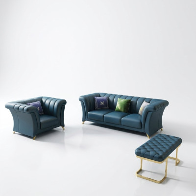 Designer Couch Polster Sitz Garnitur Sofa Garnituren 3+1 Sitzer + Hocker