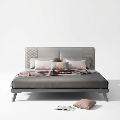 Luxus Design Leder Bett Metall Gold Betten Polster Hotel 180x200cm Grau