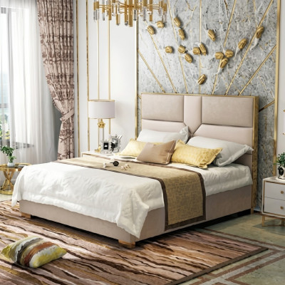 Luxus Design Leder Bett Metall Gold Betten Polster Hotel 180x200cm