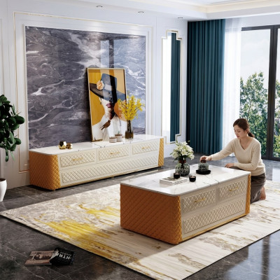 Sideboard TV Lowboard RTV XL Schrank Couchtisch Marmor Imitation 2tlg