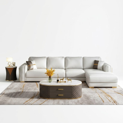 Italienische Stil Möbel 3tlg Set Ecksofa + Couchtische Sofa Tische Leder